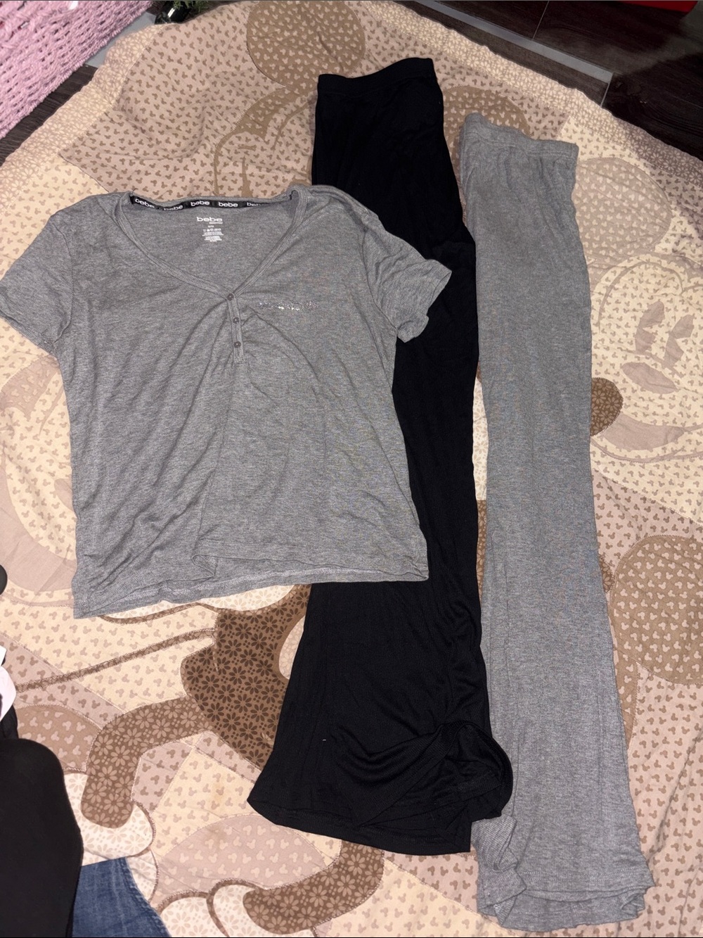 bebe Gray Short Sleeve Top with Black & Gray Lounge Pants Set